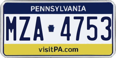 PA license plate MZA4753