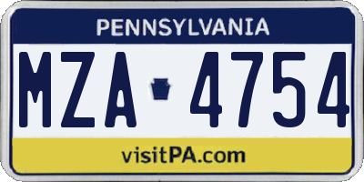 PA license plate MZA4754