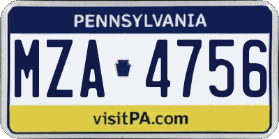 PA license plate MZA4756