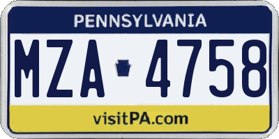 PA license plate MZA4758