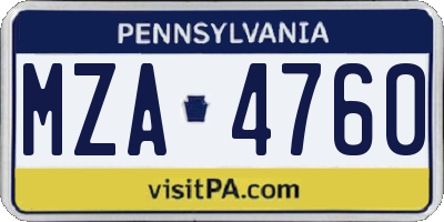 PA license plate MZA4760