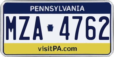 PA license plate MZA4762