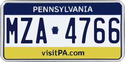 PA license plate MZA4766