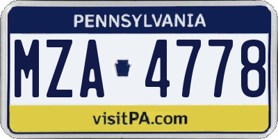 PA license plate MZA4778