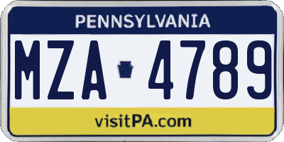 PA license plate MZA4789