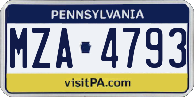 PA license plate MZA4793