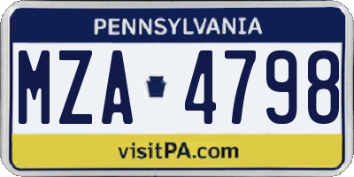 PA license plate MZA4798
