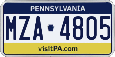 PA license plate MZA4805