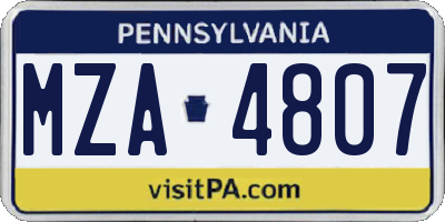 PA license plate MZA4807