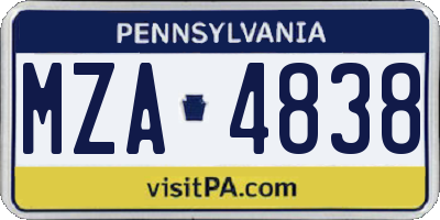 PA license plate MZA4838