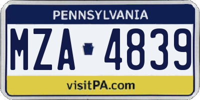 PA license plate MZA4839