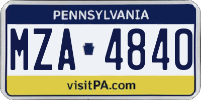 PA license plate MZA4840