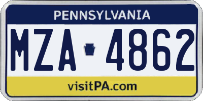 PA license plate MZA4862