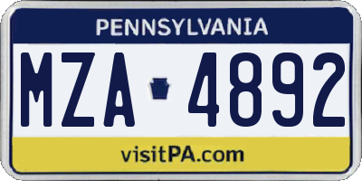 PA license plate MZA4892