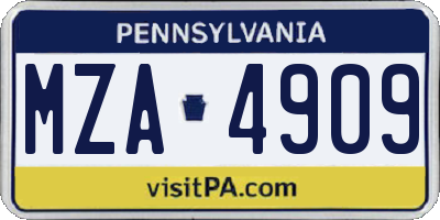 PA license plate MZA4909