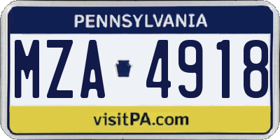 PA license plate MZA4918