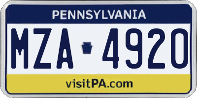 PA license plate MZA4920