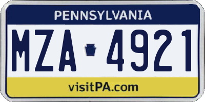 PA license plate MZA4921