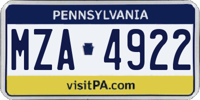 PA license plate MZA4922