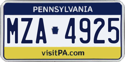 PA license plate MZA4925
