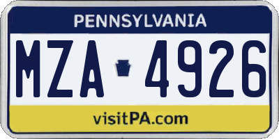PA license plate MZA4926