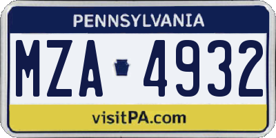 PA license plate MZA4932