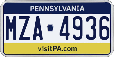 PA license plate MZA4936