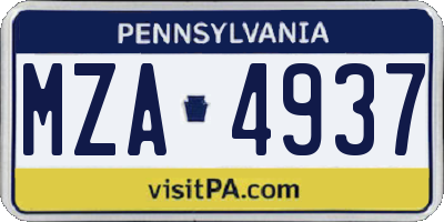 PA license plate MZA4937