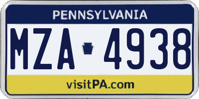 PA license plate MZA4938