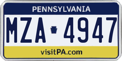 PA license plate MZA4947
