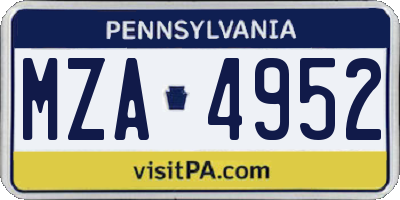 PA license plate MZA4952