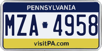 PA license plate MZA4958