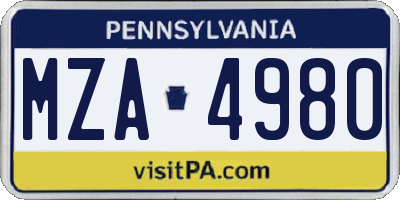 PA license plate MZA4980