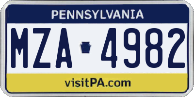 PA license plate MZA4982