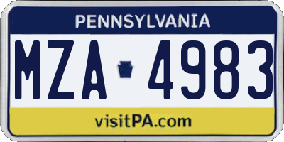 PA license plate MZA4983