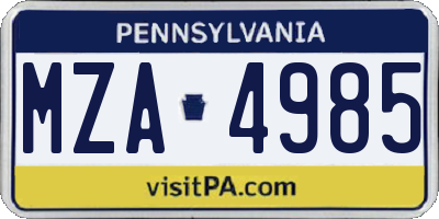 PA license plate MZA4985