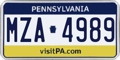 PA license plate MZA4989
