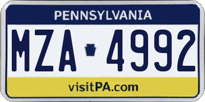 PA license plate MZA4992