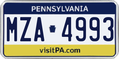 PA license plate MZA4993