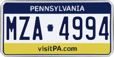 PA license plate MZA4994
