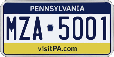 PA license plate MZA5001