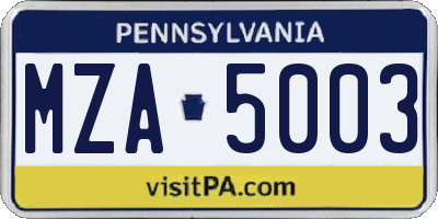 PA license plate MZA5003