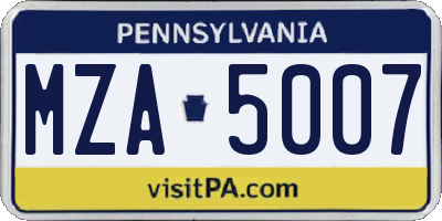 PA license plate MZA5007
