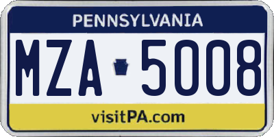 PA license plate MZA5008