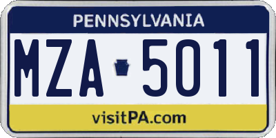 PA license plate MZA5011