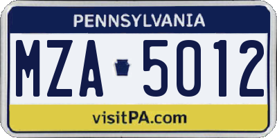 PA license plate MZA5012