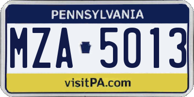 PA license plate MZA5013