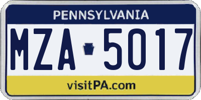 PA license plate MZA5017