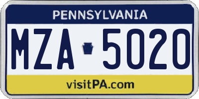 PA license plate MZA5020