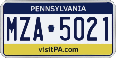 PA license plate MZA5021